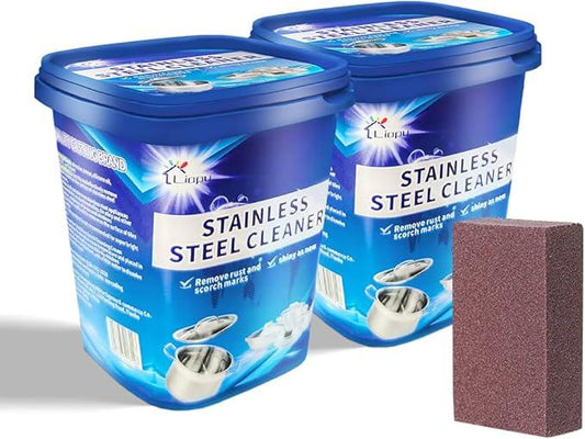 Liapu Stainless Steel Cleaner Paste – Heavy Duty Polish for Cookware, Sink, Grill, Pots & Pans – Restores Shine, Removes Rust & Stains – Safe for Kitchen & Appliances (2) - NeatNest