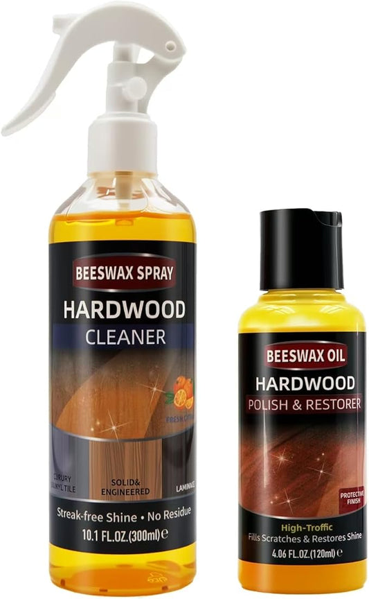 Furniture Polish Kit: Wood Cleaner Spray & Nourishing Care Oil – For Floors, Kitchen Tables, Desks & All Home Wood Furniture (300ml+120g)