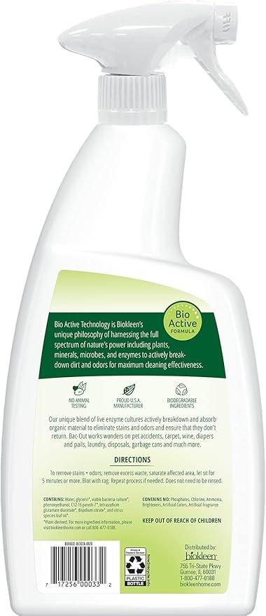 Biokleen Bac-Out Enzyme Stain Remover - 32 Ounce - Natural Foam Spray, Destroys Stains & Odors Safely, for Pet Stains, Laundry, Diapers, Wine, Carpets, Eco-Friendly, Non-Toxic, Plant-Based - NeatNest