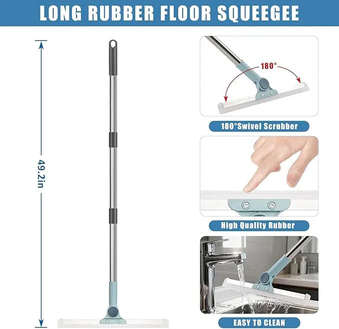 Flat Mop and Bucket Set with Floor Squeegee, Heavy Duty Scrub Brush, 2 Washable Reusable Microfiber Pads, for Tile Hardwood, Wall Cleaning, Home Indoor or Outdoor Cleaning (White-Gray) - NeatNest
