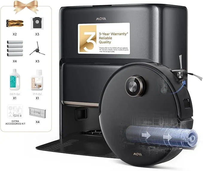 Mova Z60 Ultra Roller Complete Robot Vacuum and Mop, 28,000Pa Suction, 3.14in Obstacle Crossing, AutoShield for Carpet Protection, Zero Tangling Duobrush, Extendable Roller & Side Brush - NeatNest