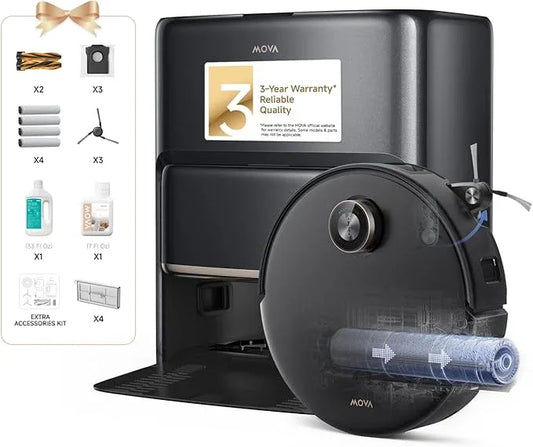 Mova Z60 Ultra Roller Complete Robot Vacuum and Mop, 28,000Pa Suction, 3.14in Obstacle Crossing, AutoShield for Carpet Protection, Zero Tangling Duobrush, Extendable Roller & Side Brush - NeatNest