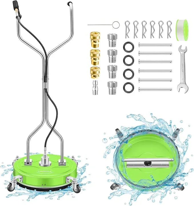 20" Pressure Washer Surface Cleaner with 4 Wheels - Coated Green Dual Handle Stainless Steel Surface Cleaner for Pressure Washer Attachment for Concrete, Patio, Sidewalk, Deck and Driveways - PWS20G - NeatNest