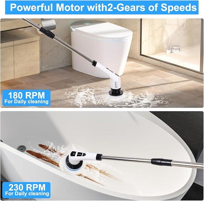 Electric Spin Scrubber,Cordless Spin Scrubber for Cleaning with 8 Replaceable Brush Heads,Shower Scrubber with Adjustable Detachable Handle for Bathroom,Kitchen - NeatNest