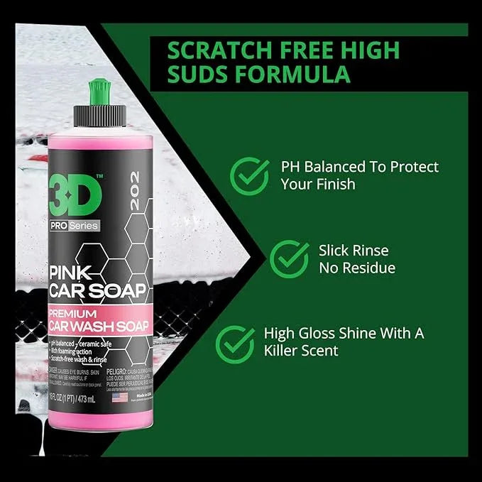 3D Pink Car Soap – 16 oz |pH Neutral Car Wash Soap with High Suds & Cherry Scent | Scratch-Free, High Gloss Shine | Safe on Wax & Sealants | Weekly Car Care - NeatNest