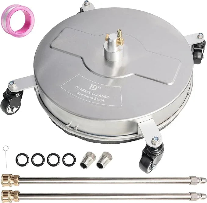 Hourleey 19" Pressure Washer Surface Cleaner, Stainless Steel Surface Cleaner with 4 Wheels for Concrete, Patio, Sidewalk, Deck, Pathway 1/4" Quick Connector, 2 Extension Wand, 4000 PSI - NeatNest