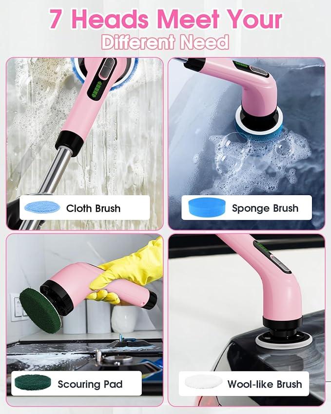 Electric Spin Scrubber for Cleaning Bathroom: Cordless Power Shower Scrubber - Electric Cleaning Brush for Tile Tub - Pink - NeatNest