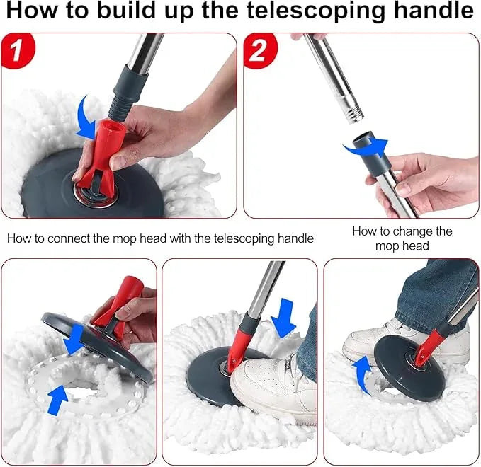 360° Spin Mop and Bucket Set Cleaning System,Mop and Bucket with Wringer Set for Home,Wet Dust Mop for Floor Cleaning with 4 Mop Heads - NeatNest