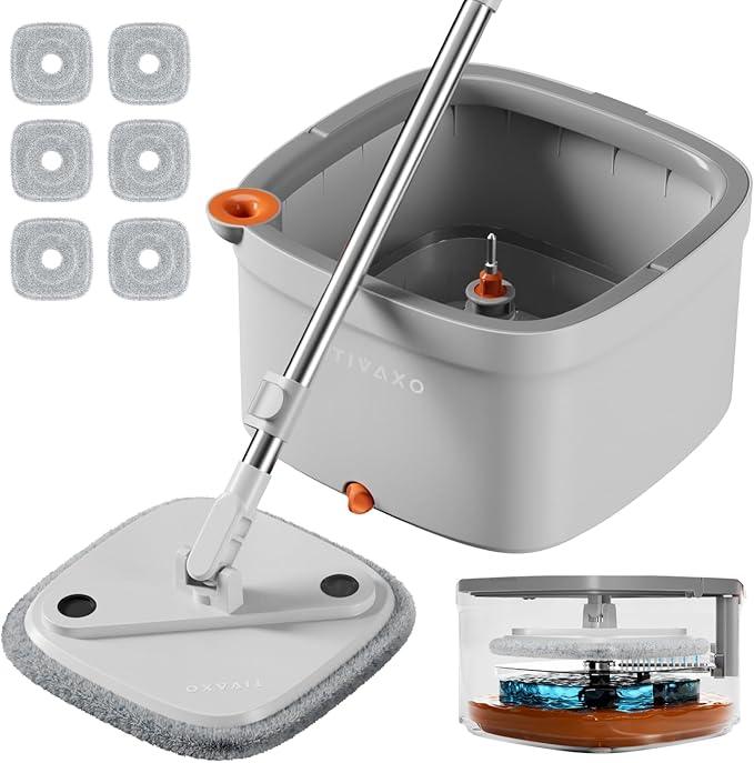 Mop and Bucket Set, Spin Mop with Self Seperates Dirty Water System, Square Mops for Floor Deep-Cleaning, 360 Rotating Mop Head for Hardwood Tile Marble, Versatile Mops for Walls (Mop Set with 6 Pads) - NeatNest