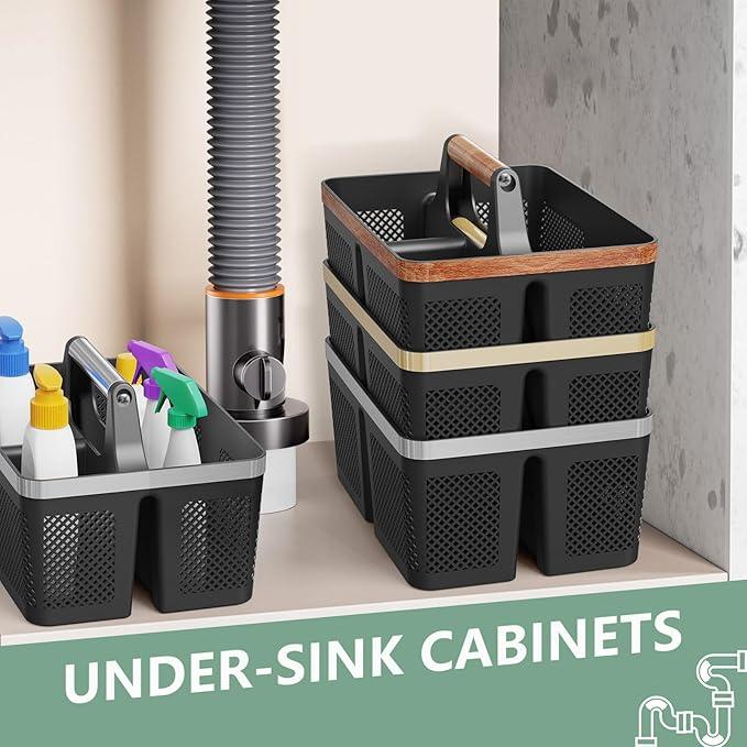 Black Shower Caddy Portable: Plastic Bathroom Caddy Organizer with Handle and Holes, Cleaning Caddy, Hard Shower Basket Storage Tote for Toiletry, College Dorm Room Essentials for Men - NeatNest