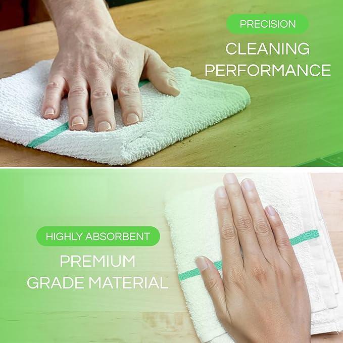 Towels N More 24 Pack 16x19 Bar Mop Towels High Absorbent Cotton Reusable Kitchen Towels - Quick Drying Towels for Chef, Cook, Home, Restaurant, Bar Glass Cleaning Towels (24, Green Stripe) - NeatNest