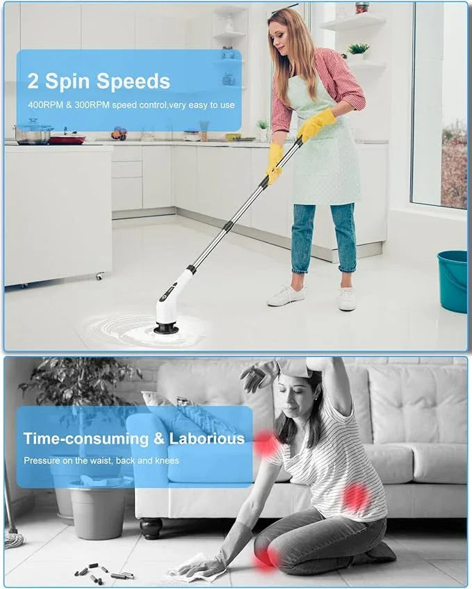 Leebein Electric Spin Scrubber, Cordless Cleaning Brush with 8 Replaceable Brush Heads, Tub and Floor Tile 360 Power Scrubber Dual Speed with Adjustable & Detachable Handle for Bathroom Kitchen Car - NeatNest