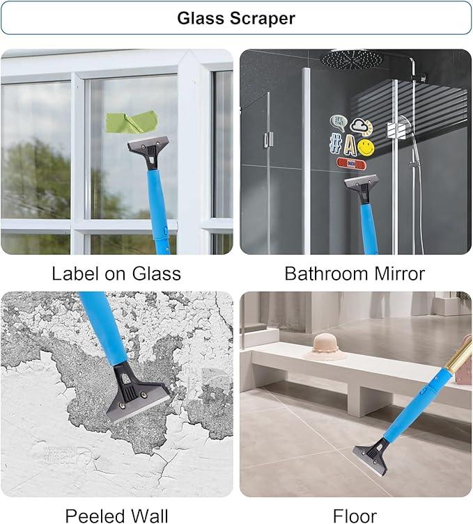 2 in 1 Window Squeegee Cleaning Kit with Aluminum Alloy Extension Poles, Scrubber, Glass Scrapper, Bendable Duster,2 Scrubber Cloth for Window, Car, Floor, Home, Garden - NeatNest