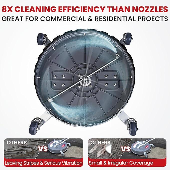 WOJET 18” Pressure Washer Surface Cleaner with 4 Wheels & Dual Handles, 4500PSI Surface Cleaner Attachment for Pressure Washer for Concrete Driveway Sidewalk Deck Patio Cleaning, 3/8'' Quick Connect - NeatNest