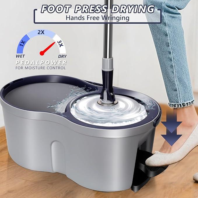 Spin Mop and Bucket Set,Masthome EasyWring Microfiber Spin Mop with 3 Mop Pads,Pedal Spinning Mops and Bucket with Wringer Set for Floor Cleaning - Home & Office Suitable - NeatNest