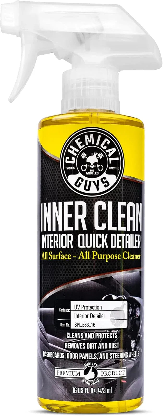 Chemical Guys InnerClean Interior Quick Detailer Cleaner and Protectant for Dashboards Door Panels Seats Trim and Surfaces Non Greasy Interior Car Cleaning Spray and Interior Detailer Spray 16 oz - NeatNest