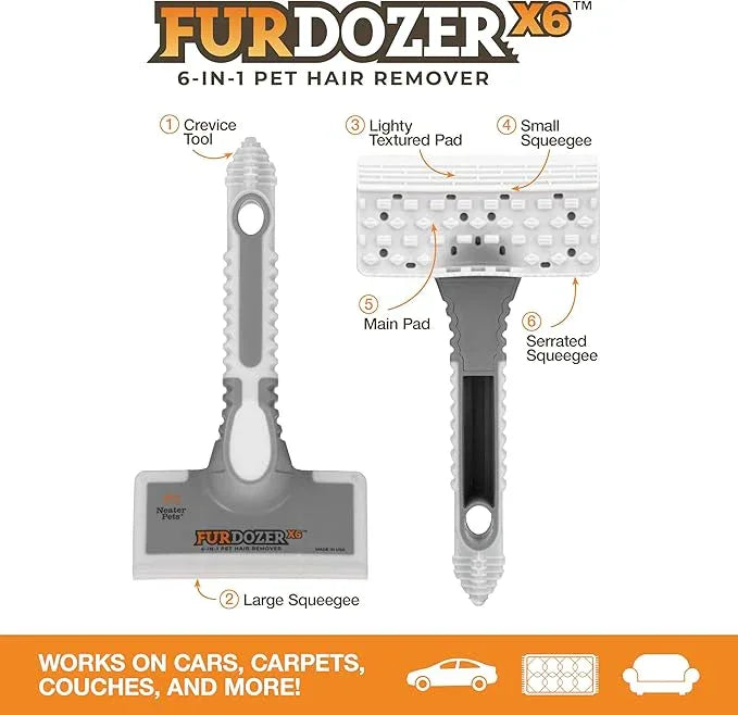 FurDozer Pet Hair Remover & Auto Detailing Tools - Cat & Dog Hair Remover for Carpets, Car Interiors, Couches, Bedding, & Pet Furniture (Gray, (3 Pack) - X6, X3 PRO, X3 MINI) - NeatNest