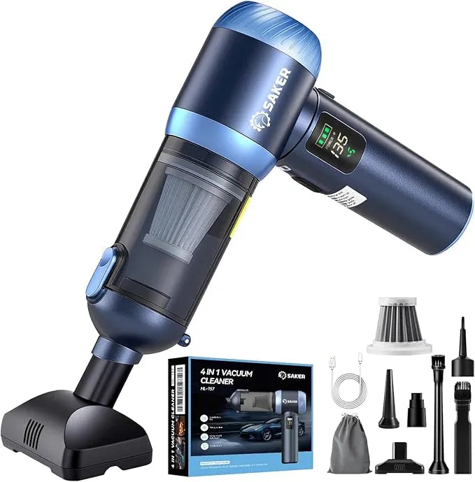 Saker Car Vacuum Portable Cordless 20000Pa Suction Power 4 in 1 Handheld Vacuum with LED Light Type-C Portable Mini Vacuums for Car, Home, Office, Pet HL157 Blue - NeatNest
