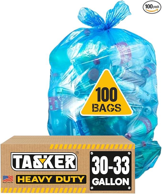 32-33 Gallon Recycling Bags Heavy Duty (MegaValue Pack 100 Bags w/Ties) Blue Recycling Bag 30-33 Gallon, Blue Trash Bag 30 Gallon - 33 Gallon Garbage Bag - NeatNest
