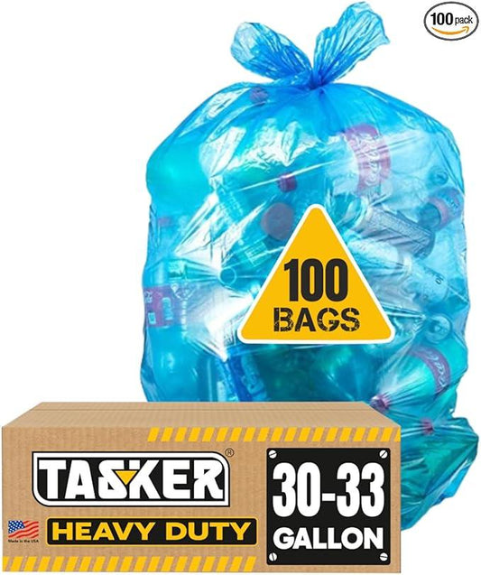 32-33 Gallon Recycling Bags Heavy Duty (MegaValue Pack 100 Bags w/Ties) Blue Recycling Bag 30-33 Gallon, Blue Trash Bag 30 Gallon - 33 Gallon Garbage Bag - NeatNest