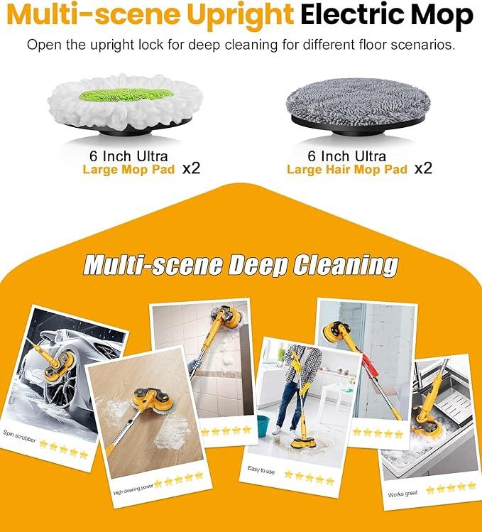 qimedo Electric Mop with 5000mAh Battery M2 , 800RPM Cordless Mops for Floor Cleaning, Automatic Spin Mops with Smart Display, Upright Rotating Power Mop with LED Light & Water Spray - NeatNest