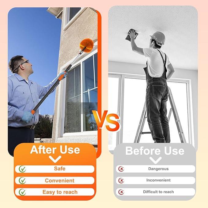 30FT (36FT Reach) Cobweb Duster with Extension Pole, Spider Web Brush for Cleaning Extendable, Professional Ceiling and Corner Dusters for Outdoor Indoor Use - NeatNest