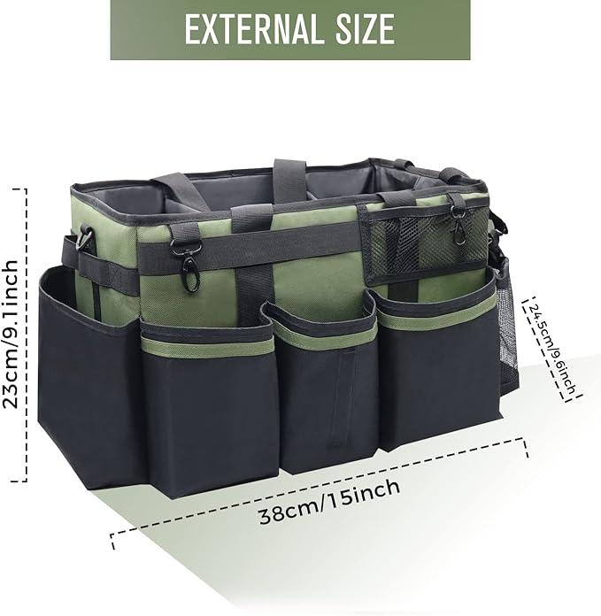 Wearable Cleaning Caddy Organizer with Handle & Shoulder Straps for Housekeepers, Under Sink & Car Cleaning Tool Organizer Bag with 4 Foldable Dividers (Green) - NeatNest