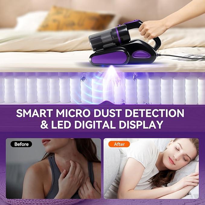 Mattress Vacuum Cleaner, 16KPa Suction Bed/Couch Vacuum, 253.7nm UV-C+140°F Heating+HEPA Filter, 600W Pet Hair Remover for Mattress/Sofa/Crib, Lightweight Corded Deep Cleaner - NeatNest