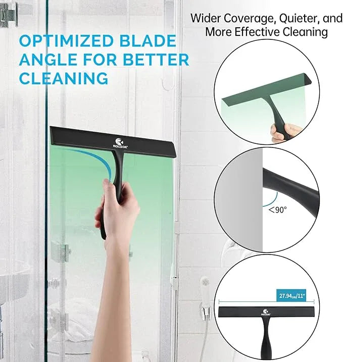 Shower Squeegee for Shower Doors with Bold Handle, 11" Anti-Rust Silicone Shower Squeegee for Shower Glass Door with Stainless Steel Inner Frame, Ergonomics All-Purpose Window Squeegee-Black - NeatNest