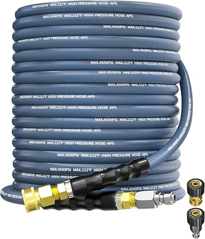 Pressure Washer Hose 75FT 3/8" for Cold and Hot Water 212°F, with Swivel Quick Connect, 4500PSI Kink Resistant Grade Steel Wire Braided, Power Washer Hose With 2pcs M22-14mm Adapter - NeatNest