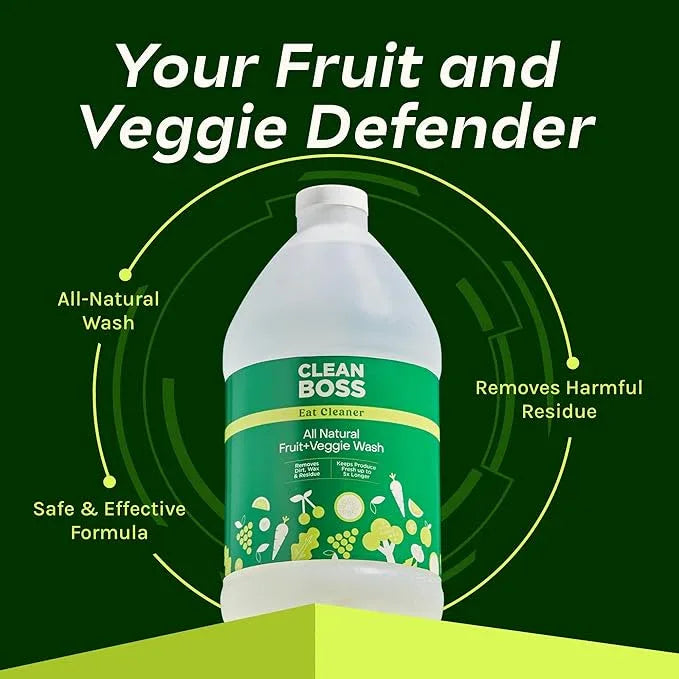 CleanBoss Eat Cleaner Triple-Action Fruit + Veggie Wash Refill - 64 oz - Removes Harmful Residue - Keeps Produce Fresh Up to 5X Longer - Vegan, Gluten Free - NeatNest