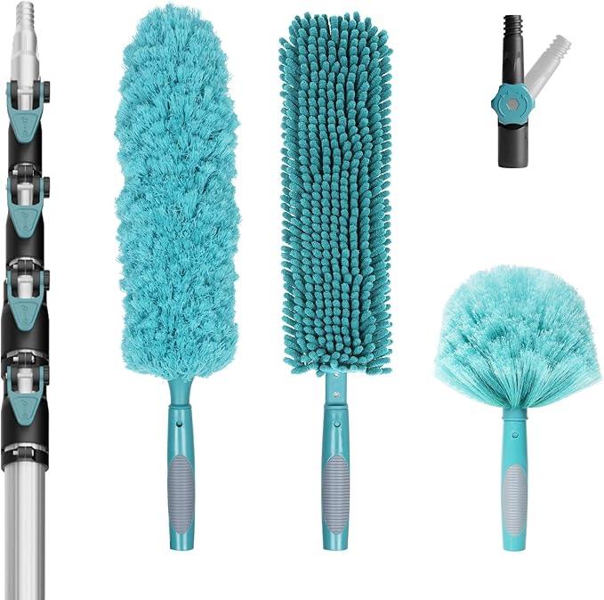 36 Foot High-Reach Duster Kit with 7-30FT Extendable Pole - High Ceiling Duster Cleaning Kit with Telescopic Pole,Cobweb Duster, Chenille Ceiling Fan Duster, Microfiber Feather Duster - NeatNest