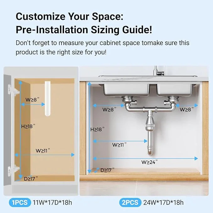 Pull-out Under Kitchen Sink Organizer, Metal Functional Under Sink Organizer, Height Adjustable Under Bathroom Sink Organizer, Under Sink Storage for Kitchen Bathroom Cabinet (White) - NeatNest
