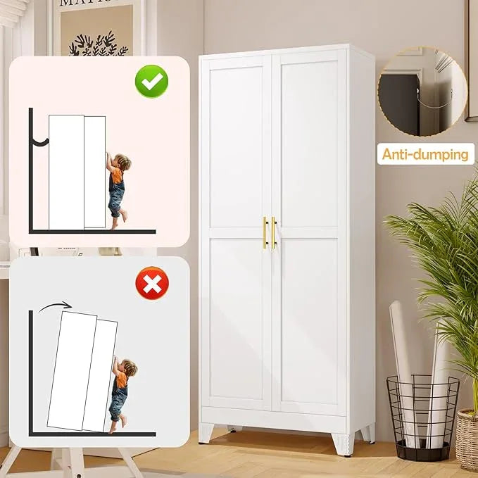 White Pantry Storage Cabinet,71" Kitchen Pantry with Doors and 4 Adjustable Shelves, Metal Storage Cabinet, for Office, Home, Garage, School - NeatNest