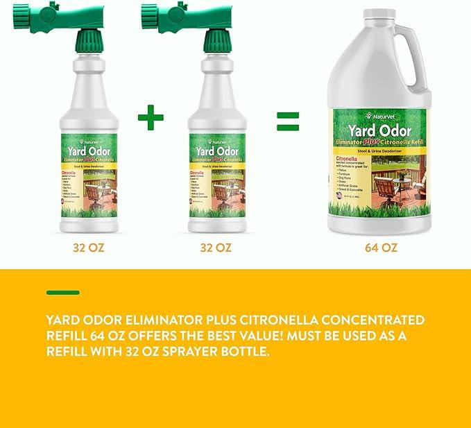 NaturVet – Yard Odor Eliminator Plus Citronella Spray – Eliminate Stool and Urine Odors from Lawn and Yard – Designed for Use on Grass, Patios, Gravel, Concrete & More – 64oz Refill (No Hose Nozzle) - NeatNest