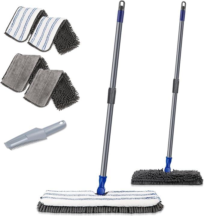 Two Sided Dust Mop Floor Cleaning System, MASTERTOP 360 Microfiber Mop with Stainless Steel Handle,Wet Dry Mop,Flat Flip Mops for Hardwood, Laminate, Vinyl, Tiles,4 Washable Mops Pads - NeatNest