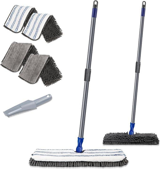 Two Sided Dust Mop Floor Cleaning System, MASTERTOP 360 Microfiber Mop with Stainless Steel Handle,Wet Dry Mop,Flat Flip Mops for Hardwood, Laminate, Vinyl, Tiles,4 Washable Mops Pads - NeatNest