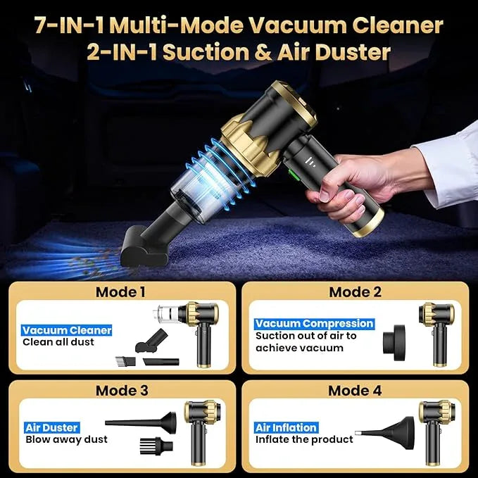 Car Vacuum Portable Cordless - Handheld Vacuum Cleaner with 16000PA Strong Suction, 7-in-1 Air Duster/Blower, Rechargeable Mini Vacuum with Long Battery, Multi-Nozzles for Car,Home, Office, Pet - NeatNest