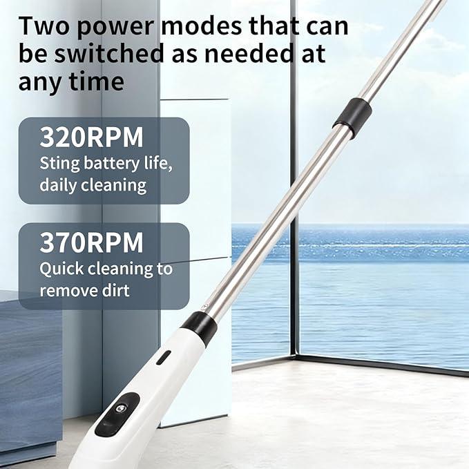 Rechargeable Electric Spin Scrubber, Waterproof Power Cleaner with 7 Brush Heads,1 Window Squeegee,2 Speeds Adjustable Long Handle for Bathroom, Floor, Shower, Tile & Kitchen Cleaning (White) - NeatNest