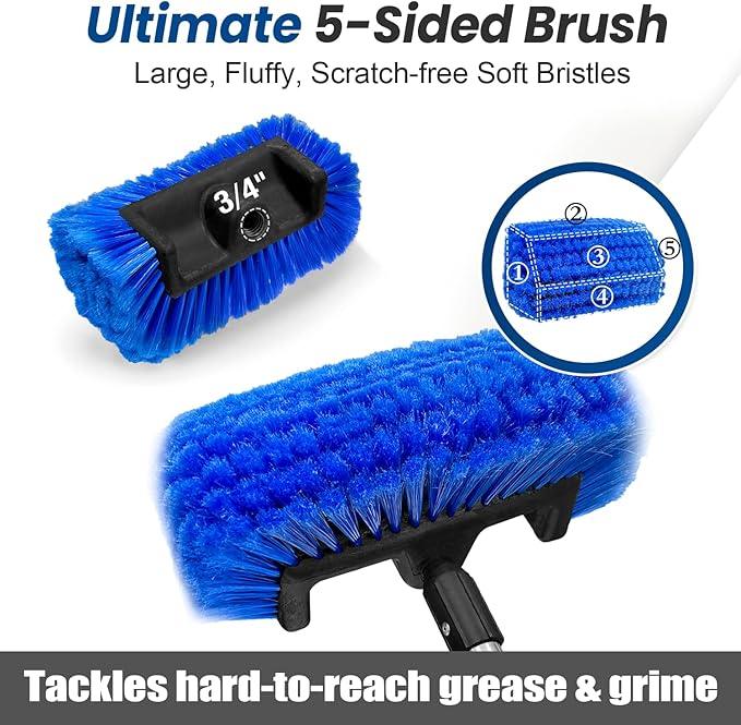 ARTIPOLY 65'' Five-Sided Car Wash Brush with Long Handle, Scratch-Free Car Cleaning Kit with Soft Wash Brush, Tire Brush, Window Squeegee, Car Wash Mitt, Microfiber Cleaning Head & Extension Pole - NeatNest