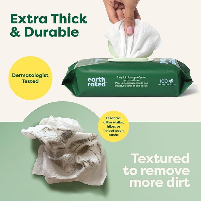 Earth Rated Pet Wipes for Dogs and Cats, Hypoallergenic, 3-in-1 Cleaning, Deodorizing and Hydrating, for Grooming Paws, Body and Butt, New White Tea and Basil Scent, 400 Count - NeatNest