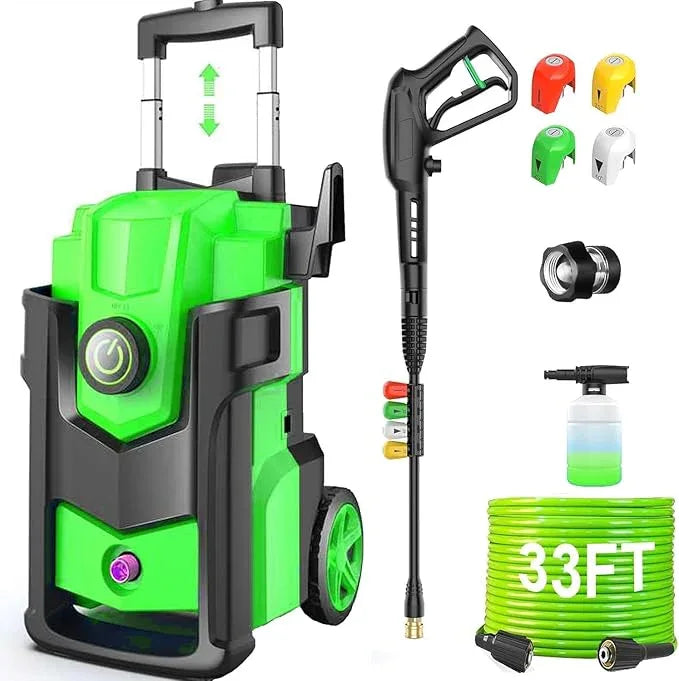 Professional Pressure Cleaner 5000 PSI,Heavy Duty Power Cleaner with 4 Nozzles,Foam Cannon,33FT Hose and 500ml Soap Bottle for Home/Cars (Green) - NeatNest