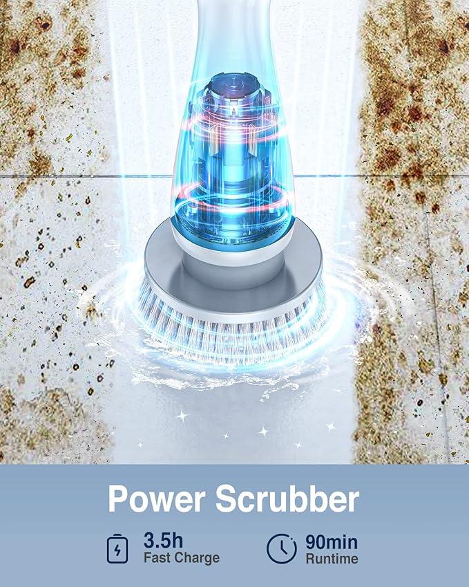 LABIGO Electric Spin Scrubber, Cordless Cleaning Brush Scrubber with 7 Replaceable Brush Heads and Adjustable Extension Handle, IPX7 Waterproof Power Cleaning Brush for Bathroom Tub Floor Tile Shower - NeatNest