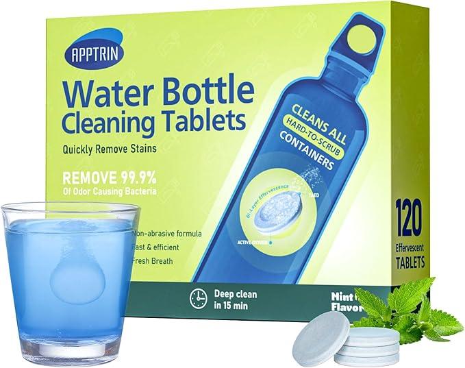 Water Bottle Cleaning Tablets, Bottle Clean Tablet for Hydration Bladders, Stainless Steel, Tumblers, and Glass Bottles,120 count (Pack of 1), Mint - NeatNest