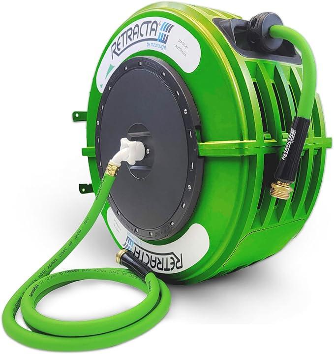 Macnaught Retractable Garden Hose Reel, 60 Ft Water Hose Reel Heavy Duty Retractable Hose with Metal 180° Swivel Rotation Bracket for Wall Mount - Green - NeatNest