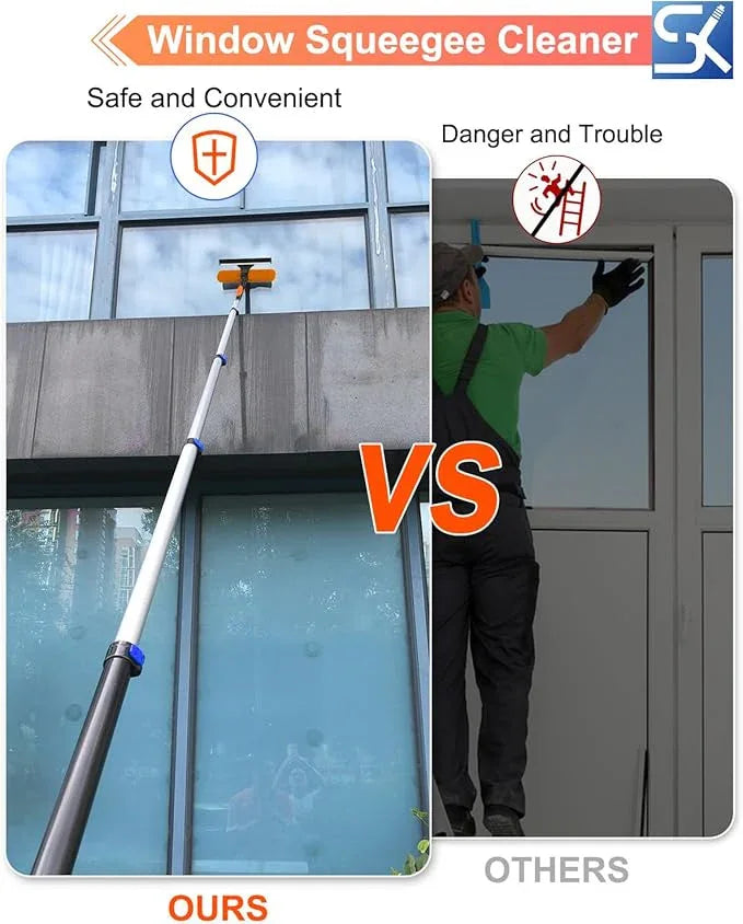 26FT Reach Window Squeegee for Window Cleaning Kit with 5-19 Foot Telescoping Extension Pole, 2 in 1 Window Squeegee, Cobweb Duster, Dust Kit Window Washing Kit for Car, Shower Glass Door - NeatNest