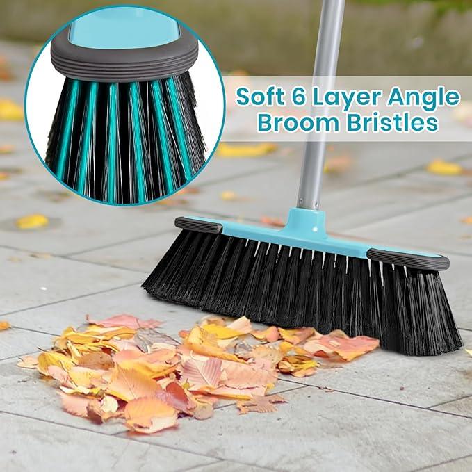 Blue Indoor Broom 54" Long Handle House Broom for Floor Cleaning Sweeping Broom for Kitchen, Garage, Lobby, Patio and Garden - NeatNest