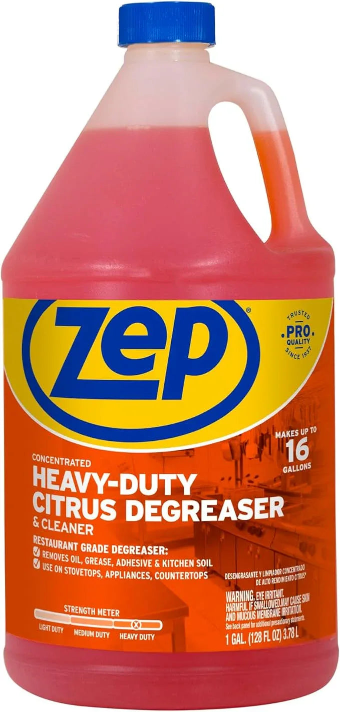 Zep Heavy-Duty Citrus Degreaser Cleaner Concentrate - 1 Gallon (Case of 4) ZUCIT128 - Restaurant Grade Degreaser and Cleaner Removes Oil, Grease, Adhesive, and Kitchen Soil on Stovetops, Appliances - NeatNest
