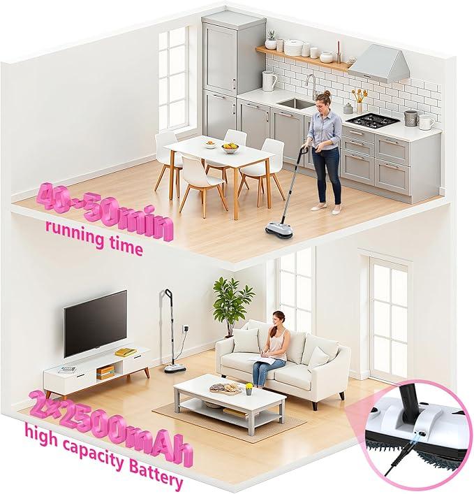 ScrubWiz Cordless Electric Spin Mop with Water Sprayer, Self-Propelled Floor Cleaner for Hardwood & Tile, Quiet Cleaning, Adjustable Handle, 2500mAh Long-Lasting Battery, 300ml Tank, Snow White - NeatNest