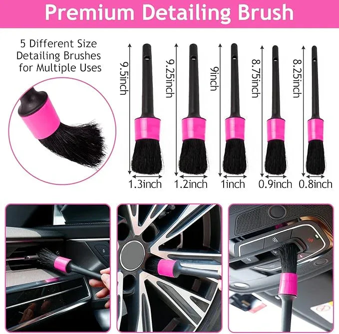 THINKWORK Pink Car Duster Interior Kit, Perfect Car Detailing Brush Kit for Cleaning Windows,Windshield,Dashboard and Air Vents Suitable for All Cars - NeatNest